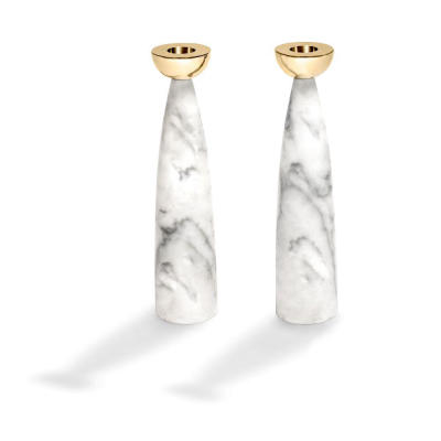 

Coluna Carrara Marble And Gold Candle Holders - Set Of 2