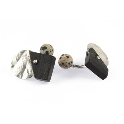 

Mazlo Cufflinks Ebony Dalmatian Jasper Silver With Box