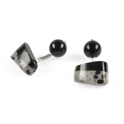 

Mazlo Cufflinks Dalmatian Jasper Black Agate Silver With Box