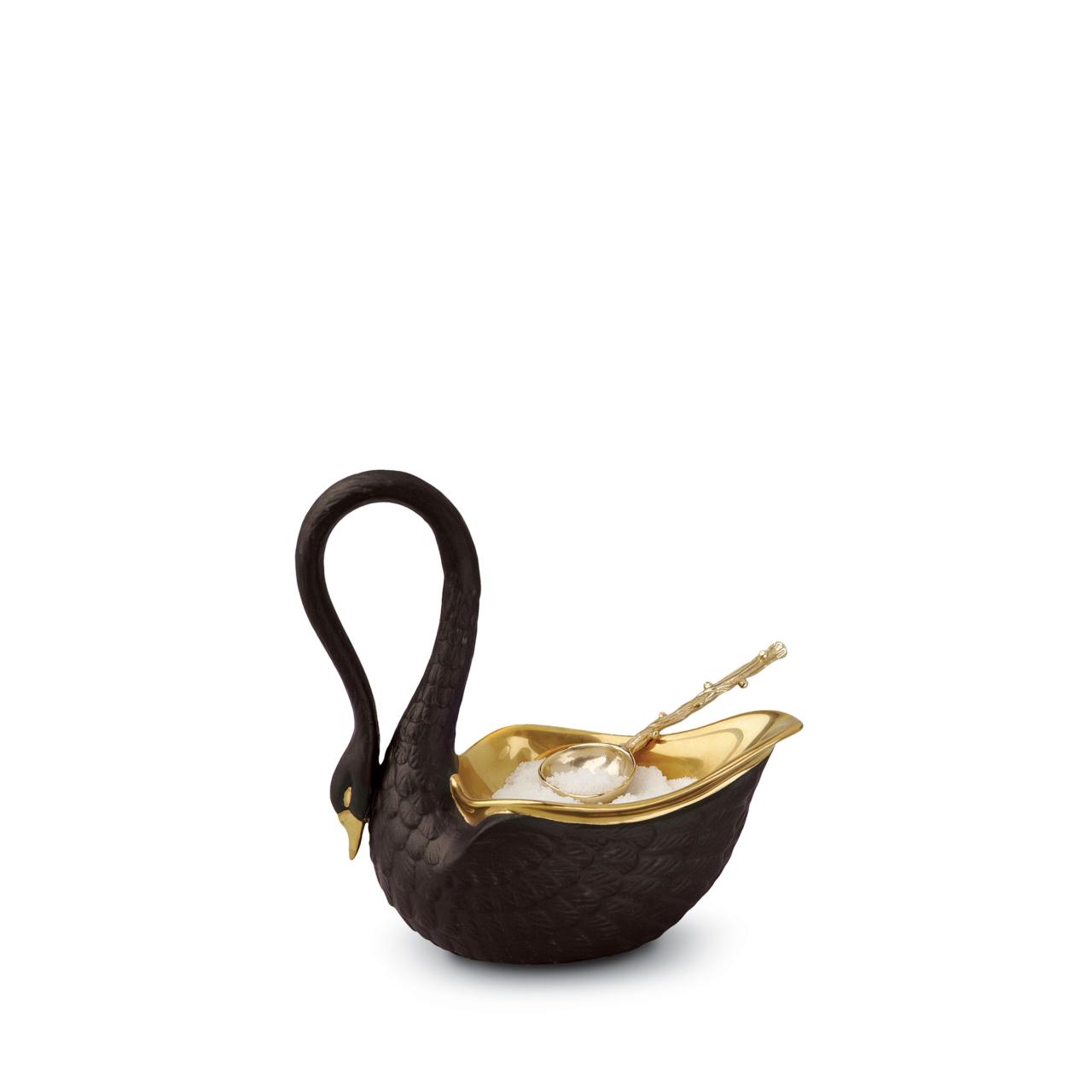 

Swan Salt Cellar Black W/ 14kt Gold Plated Spoon