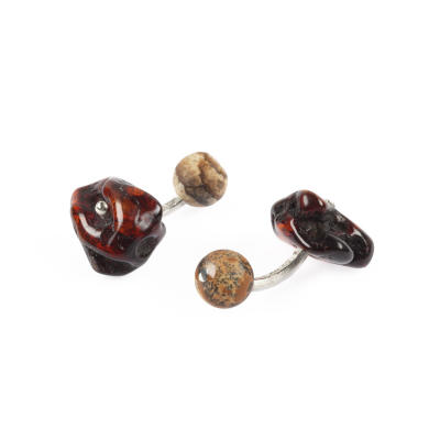 

Mazlo Cufflinks Amber Landscape Jasper Silver. With Box