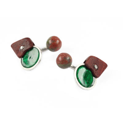 

Mazlo Cufflinks Rosewood Enamel Unakite Silver. With Box